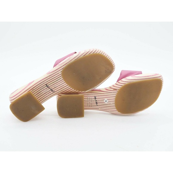 Vis A Vie Womens 9 Sandals Pink Leather Wood Slide Open Toe Slip On Summer Shoe - Picture 12 of 12